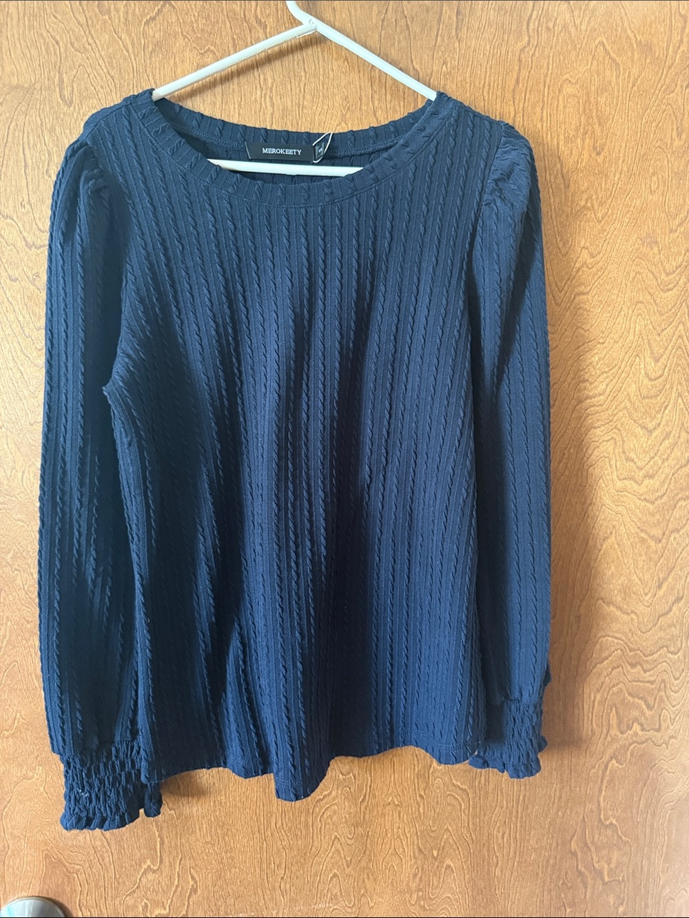 Minkoffetry Navy Long-Sleeve Textured Top